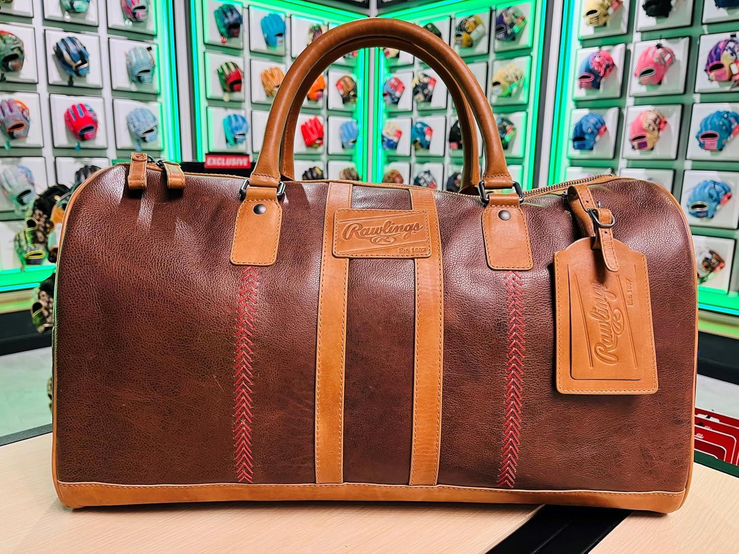 imageRawlings  Leather Weekender Duffle Bag Collection  Genuine Leather  Multiple Styles amp ColorsBrown  Heritage 1887 Collection