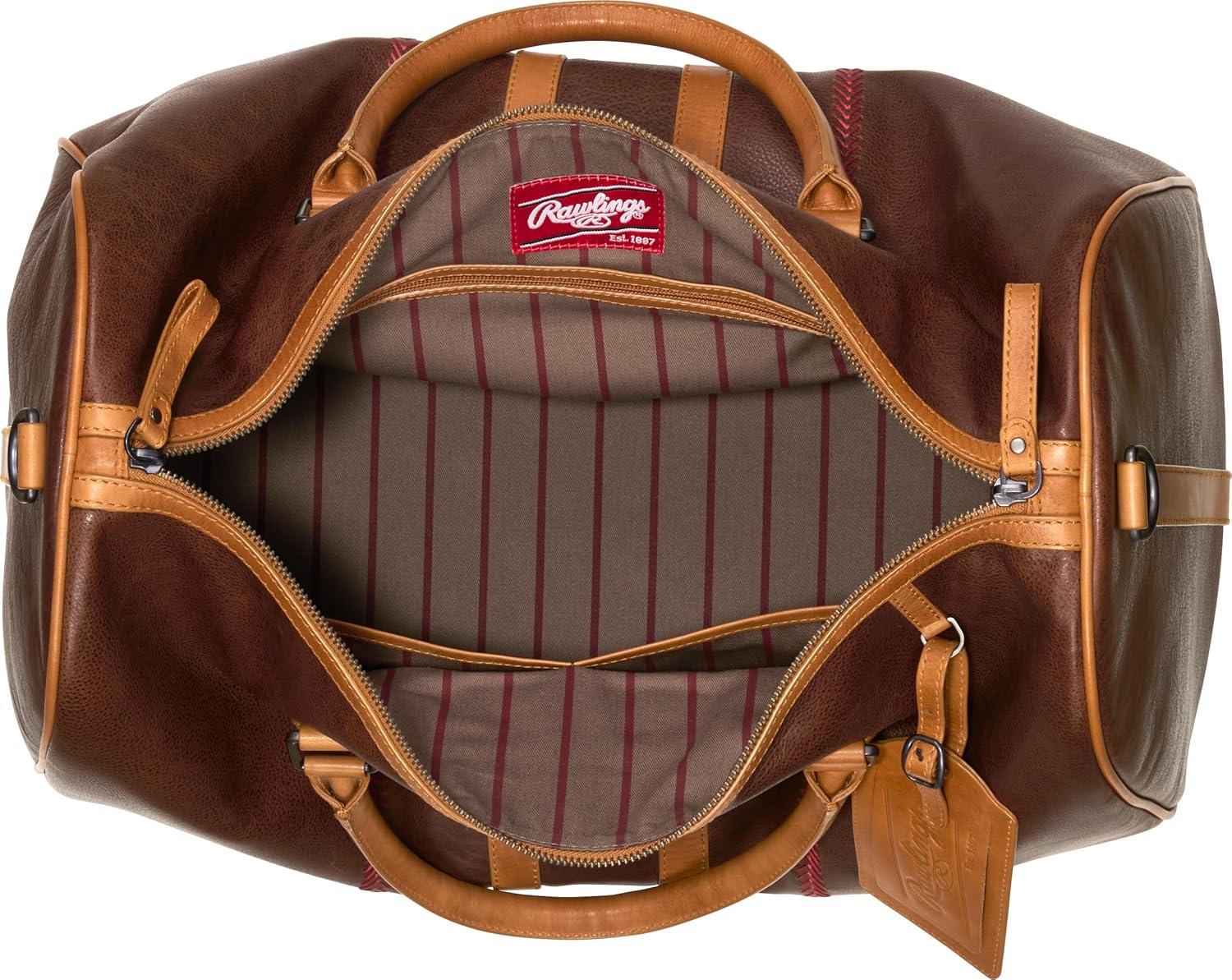 imageRawlings  Leather Weekender Duffle Bag Collection  Genuine Leather  Multiple Styles amp ColorsBrown  Heritage 1887 Collection