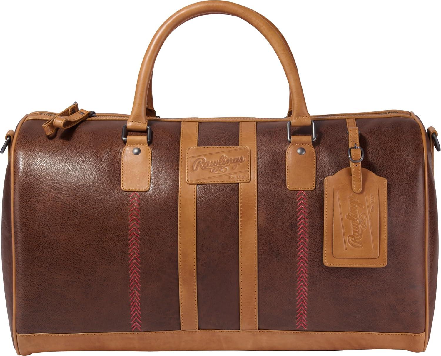 imageRawlings  Leather Weekender Duffle Bag Collection  Genuine Leather  Multiple Styles amp ColorsBrown  Heritage 1887 Collection