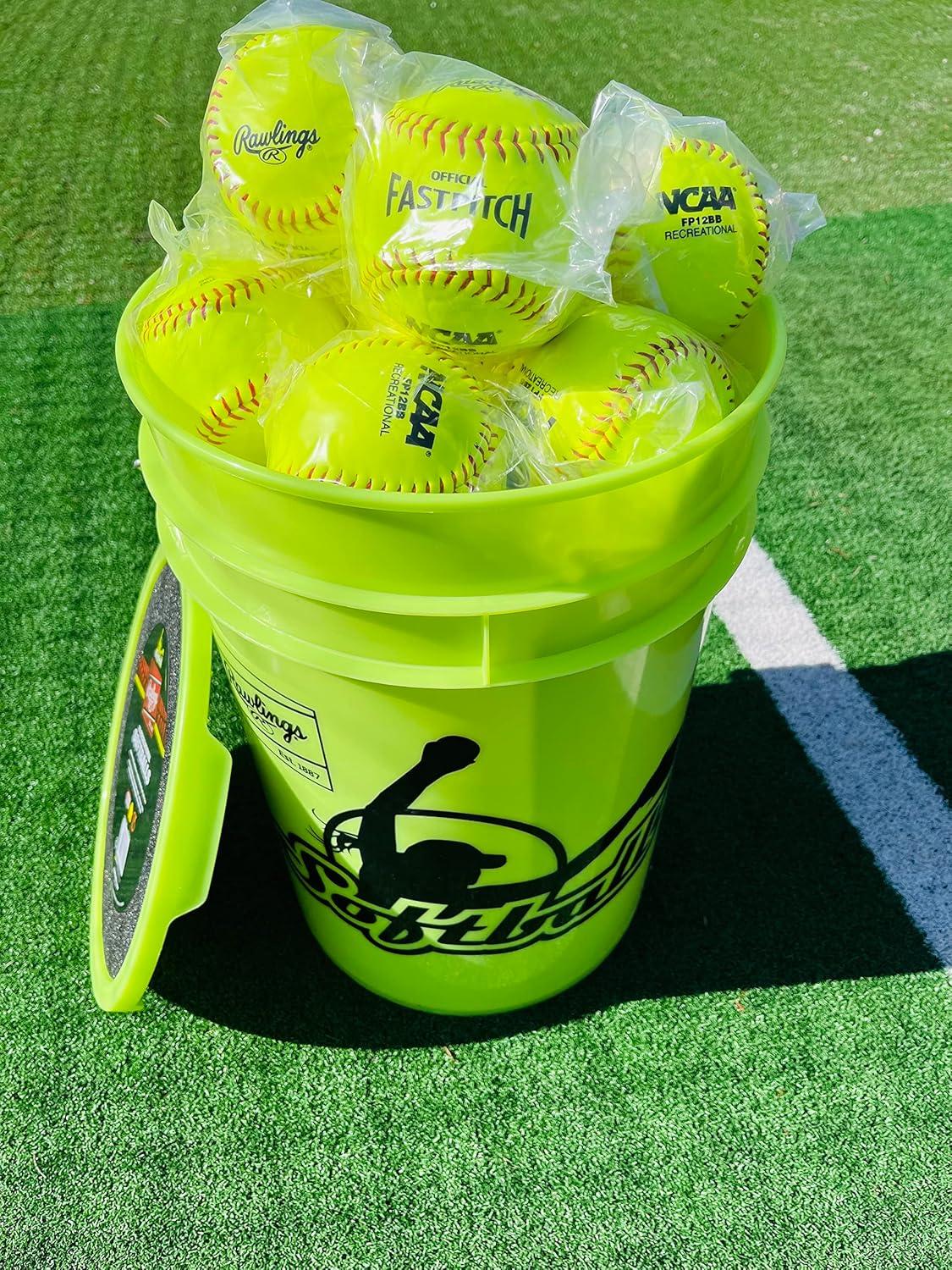 imageRawlings  Bucket of 18 Practice Softballs  Ages 12U  12  Synthetic Cover2023