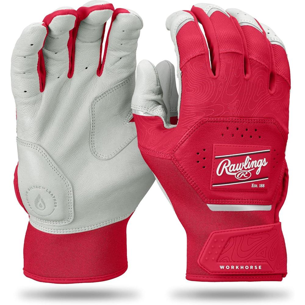 imageRawlings  Workhorse Baseball Batting Gloves  Adult Sizes  Multiple ColorsWhiteScarlet