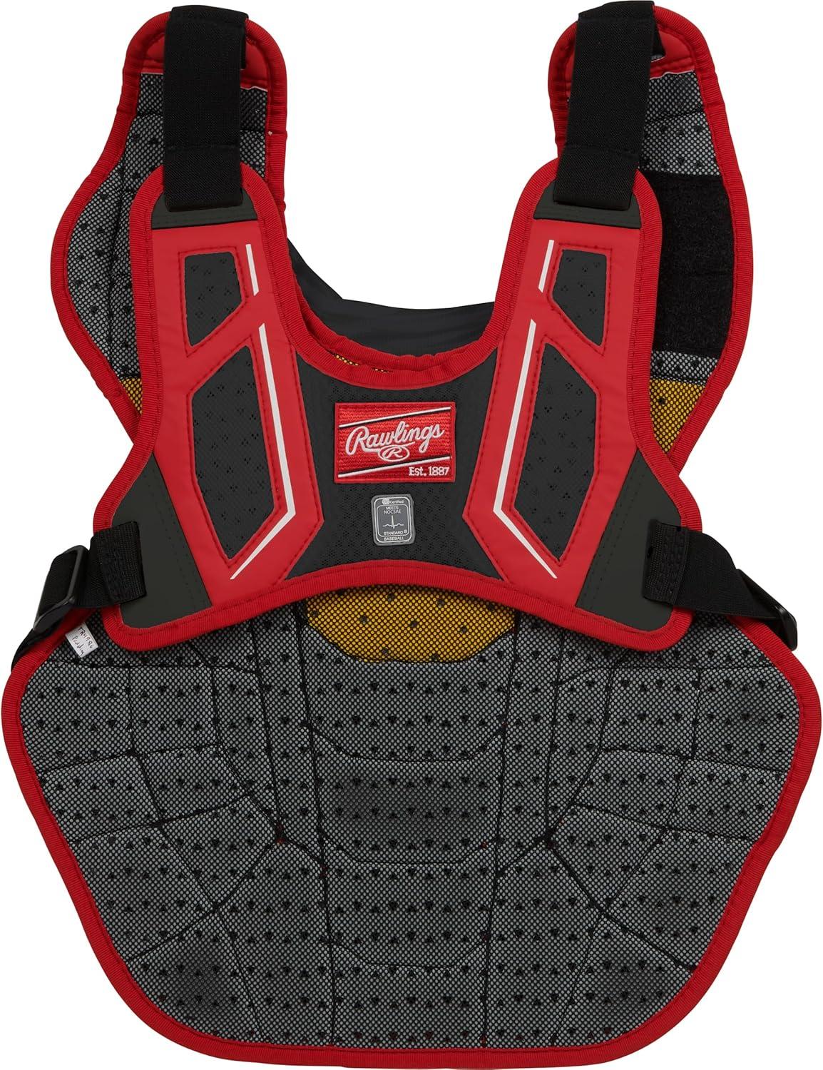 imageRawlings Velo 20 Catchers Chest Protector Baseball Adult amp Intermediate Sizing Multiple ColorsBlackScarlet