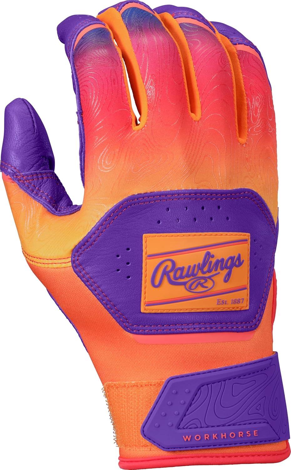 imageRawlings  Workhorse Baseball Batting Gloves  Adult Sizes  Multiple ColorsPurple  Orange