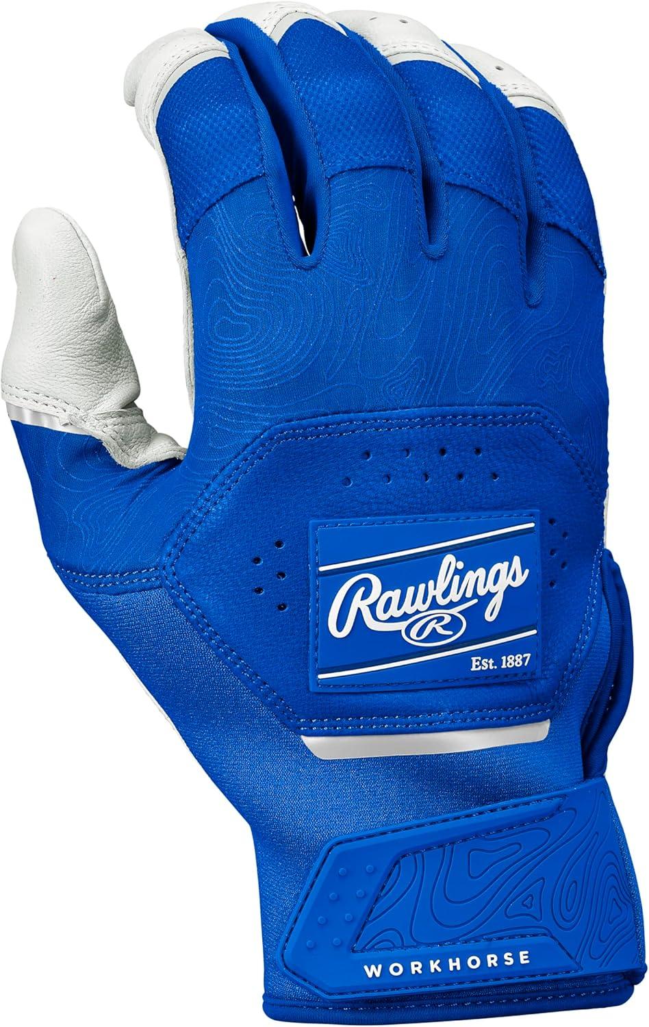 imageRawlings  Workhorse Baseball Batting Gloves  Adult Sizes  Multiple ColorsWhiteRoyal
