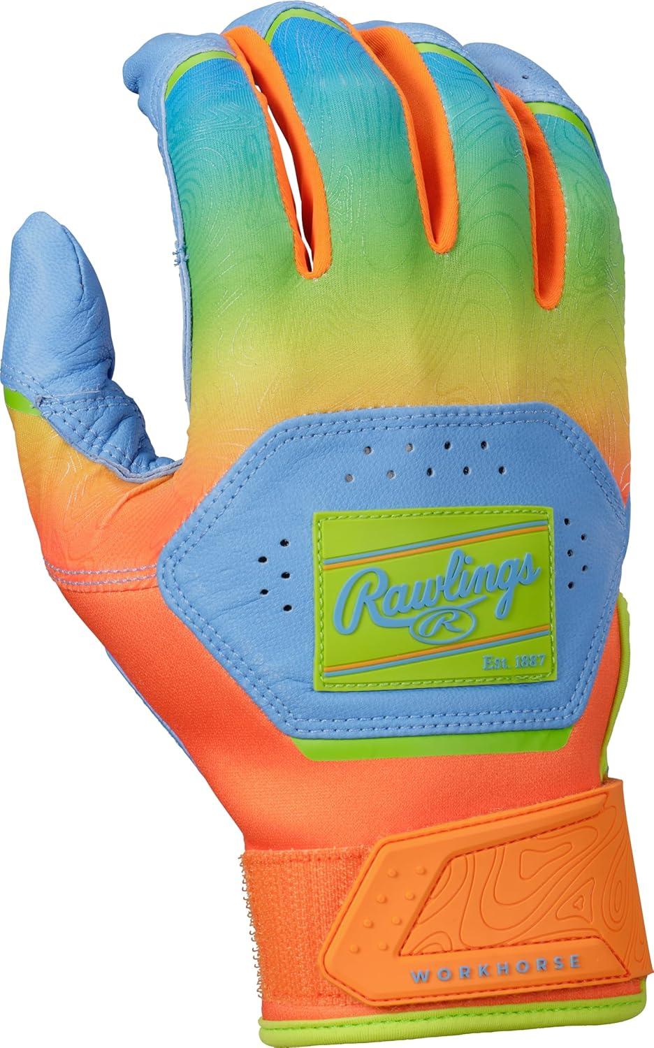 imageRawlings  Workhorse Baseball Batting Gloves  Youth Sizes  Multiple ColorsColumbia Blue  Orange