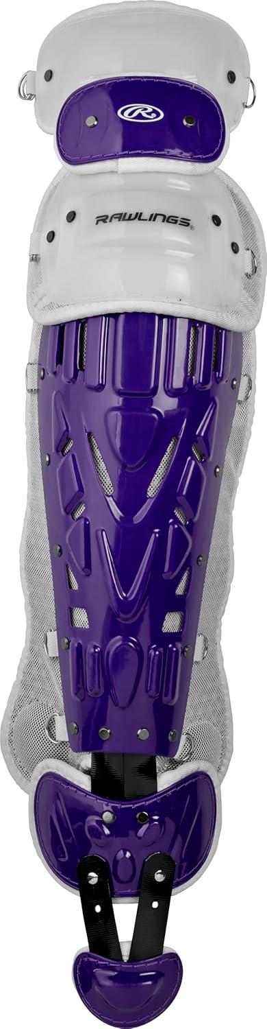 imageRawlings Velo Catchers Leg Guards Baseball Adult amp Intermediate Sizing Multiple ColorsPurpleWhite