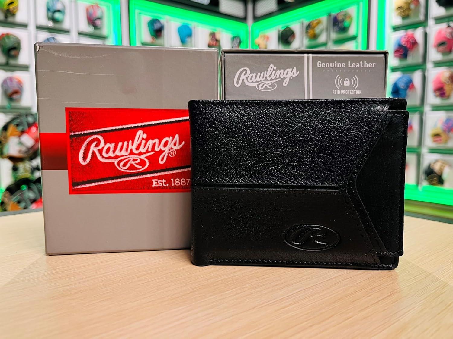 imageRawlings Mens Bifold Wallet Collection Genuine Leather Multiple Styles amp ColorsBlack Insert Included Debossed Logo