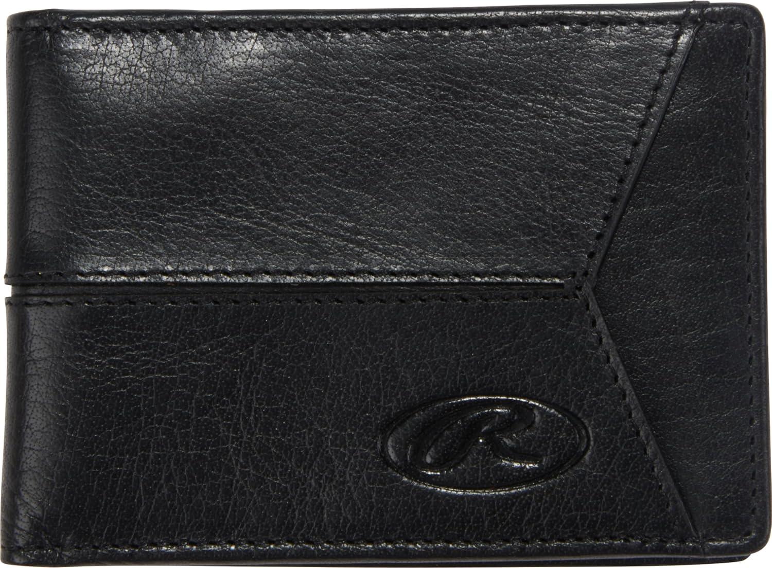 imageRawlings Mens Bifold Wallet Collection Genuine Leather Multiple Styles amp ColorsBlack Slim Debossed Logo