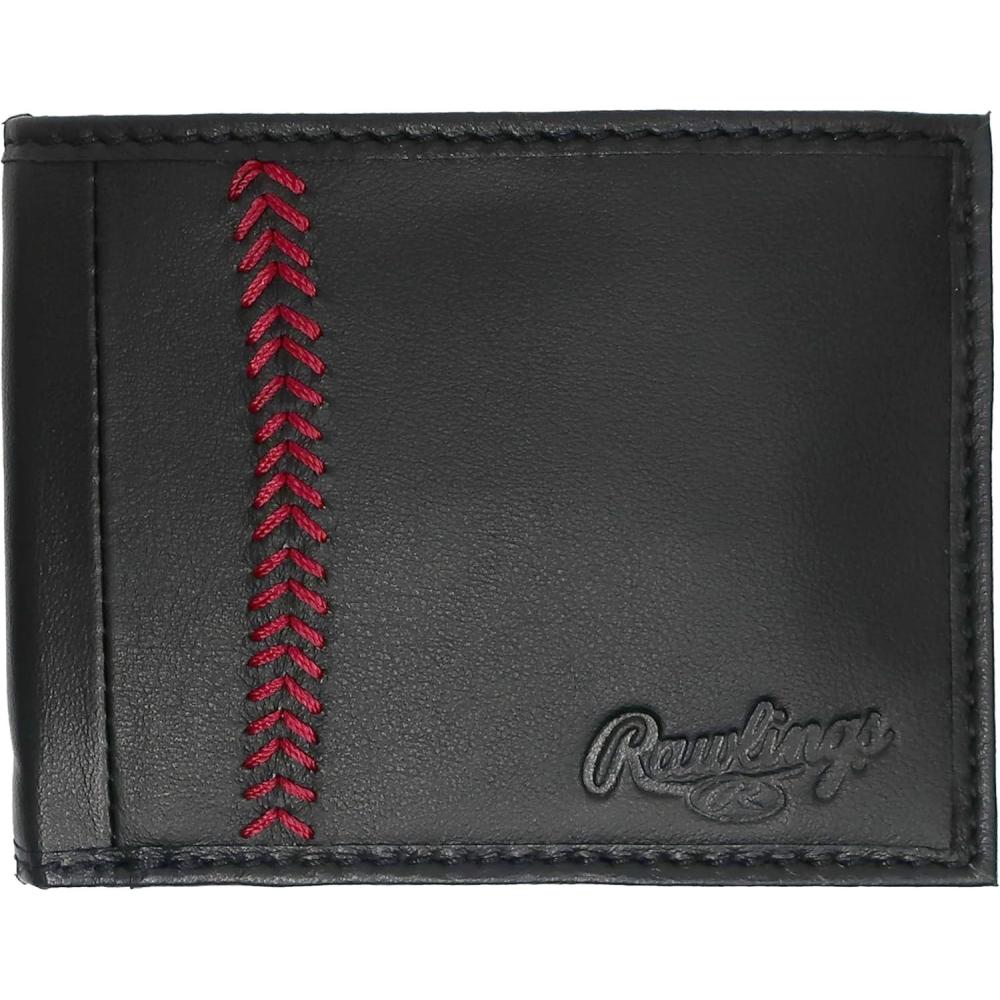 imageRawlings  Mens Bifold Wallet Collection  Genuine Leather  Multiple Styles amp ColorsBlack  Baseball Stitch