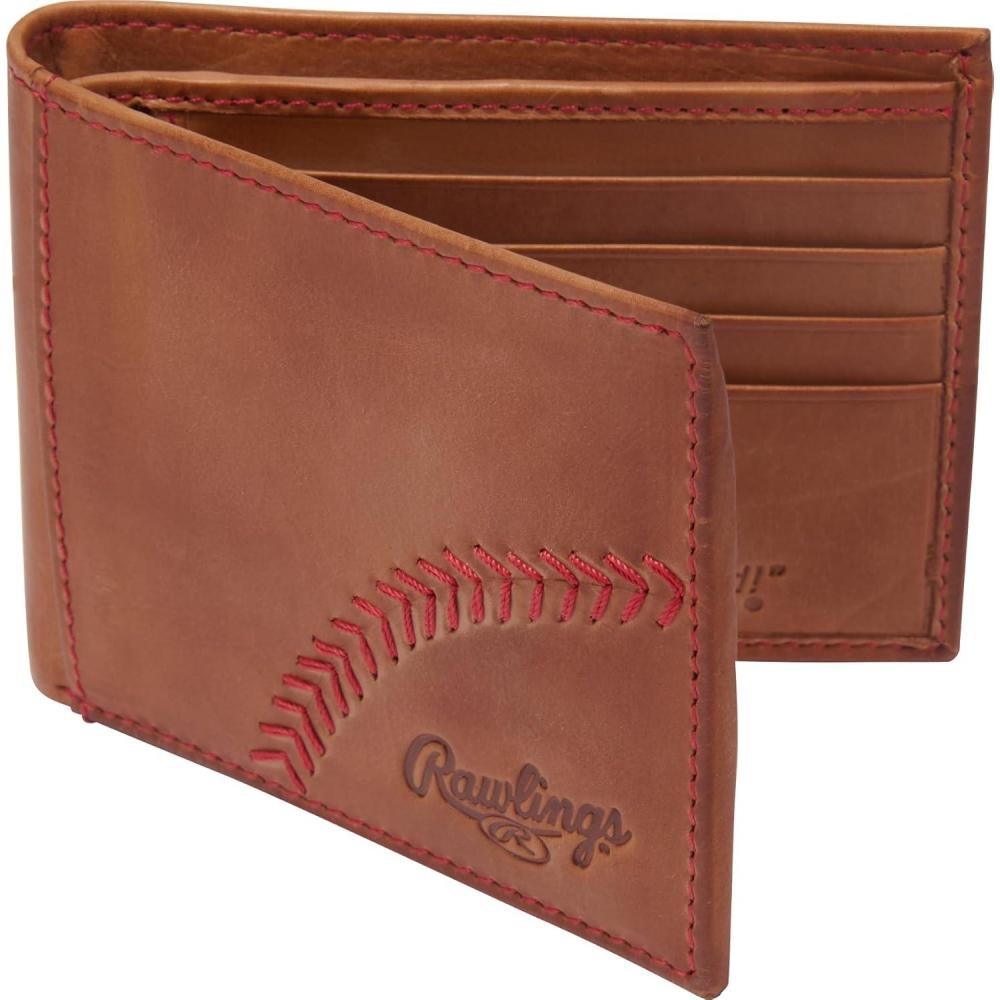 imageRawlings  Mens Bifold Wallet Collection  Genuine Leather  Multiple Styles amp ColorsLight Brown  Baseball Seam Stitch