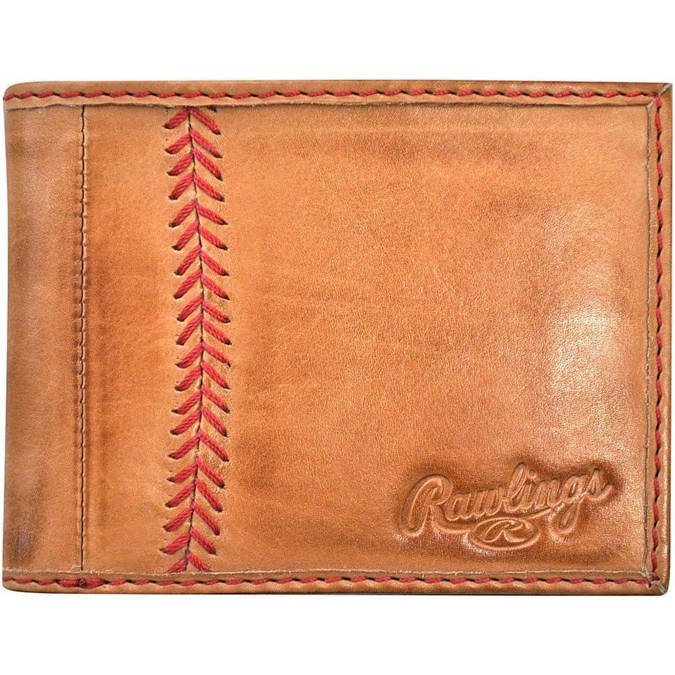 imageRawlings  Mens Bifold Wallet Collection  Genuine Leather  Multiple Styles amp ColorsTan  Baseball Seam Stitch
