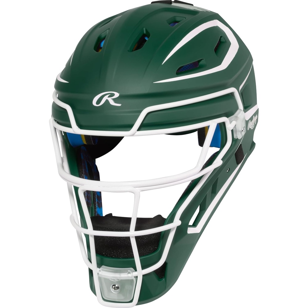 image:imageRawlings Rawlings MACH PRO Series Catchers Helmet Baseball NOCSAE Certified Junior amp Senior Sizing Multiple ColorsDark Green White