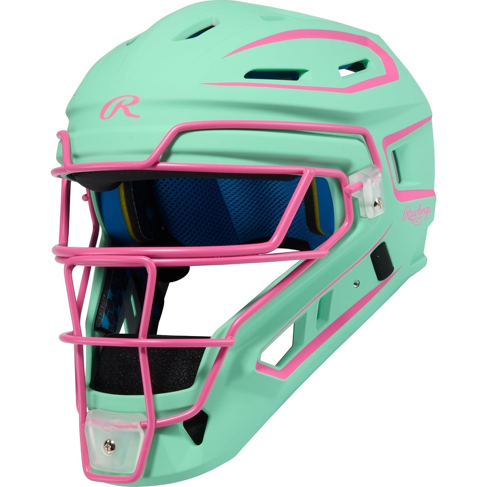 image:imageRawlings Rawlings MACH PRO Series Catchers Helmet Baseball NOCSAE Certified Junior amp Senior Sizing Multiple ColorsMint Pink